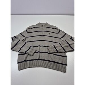 Polo Ralph Lauren Sweater Mens XL Gray Stripe Quarter Zip Mock Neck Cotton